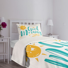 Smiling Sun and Wavy Letters Bedspread Set