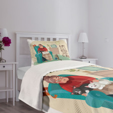 Lady in Armchair and Kitten Bedspread Set