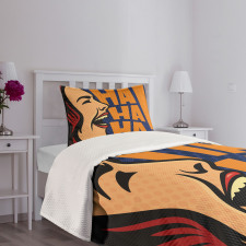 Cartoon Style Woman Laughing Bedspread Set