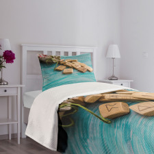 the Image of Wooden Pieces Bedspread Set