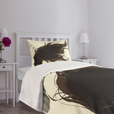 Fuzzy Hair Silhouette Bedspread Set