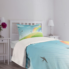 Birds and Rainbow Stripes Bedspread Set