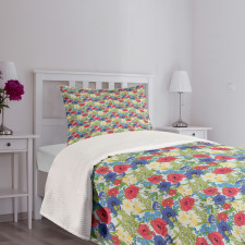 Poppy Flowers and Daffodils Bedspread Set