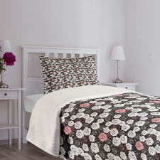 Romantic White Pink Roses Bedspread Set