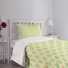 Orange Flower Green Leaf Bedspread Set