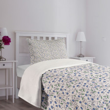 Blue Cornflowers and Leaves Bedspread Set