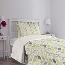 Stripes Sketched Leaves Bedspread Set