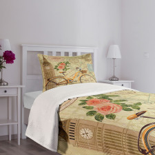 Stamp Big Ben and Bicycle Bedspread Set