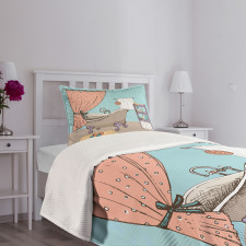 Bathroom Tub Illustration Bedspread Set