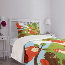 Happy Animals in Forest Bedspread Set