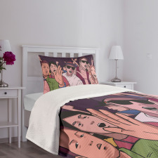 Music Festival Cartoon Image Bedspread Set