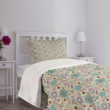 Doodle Floral Bloomed Rose Bedspread Set