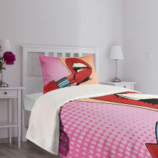 Halftone Comic Pop Art Girl Bedspread Set