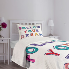 Motivational Phrase Rainbow Bedspread Set