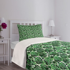 Splashed Monstera Leaves Bedspread Set