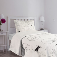 Pattern Cat Fiddles Kitten Bedspread Set