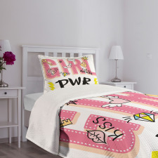 Girl Power with Hearts Bedspread Set