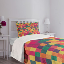 Vintage Colorful Squares Bedspread Set