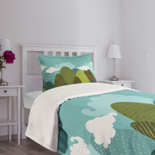 Doodle Trees and Clouds Bedspread Set