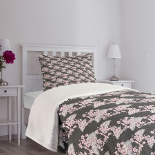 Sakura Branches Greyscale Bedspread Set