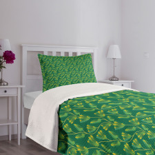 Herb with Paint Stain Effect Bedspread Set