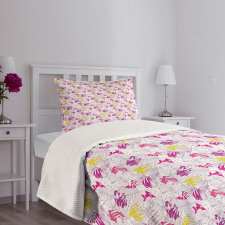 Palm Leaf with Hibiscuses Bedspread Set