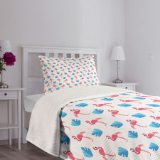 Flamingo Birds Palm Leaves Bedspread Set