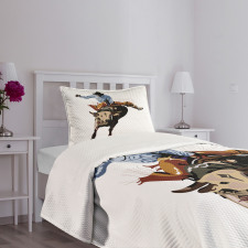 Cowboy Bucking Bull Western Bedspread Set