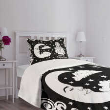 Vintage Cartoon Monochrome Bedspread Set