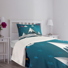 Cartoon Style Mountains Bedspread Set