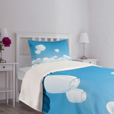 Lantern Floating Away in Sky Bedspread Set