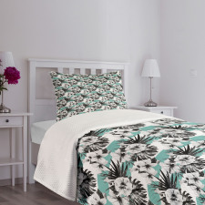 Watercolor Hibiscus Stripes Bedspread Set