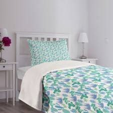 Blue Green Cacti Plants Bedspread Set