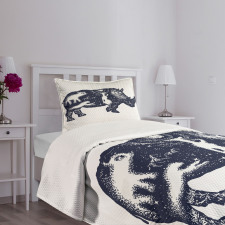 Woman and Animal Motifs Spots Bedspread Set