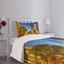 Street at Sunset Scene Bedspread Set