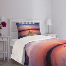 Panoramic Lake Old Pier Sunset Bedspread Set