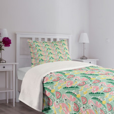 Tropic Flamingo and Cocktail Bedspread Set