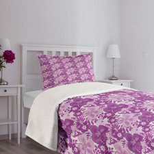 Purple Tones Floral Pattern Bedspread Set