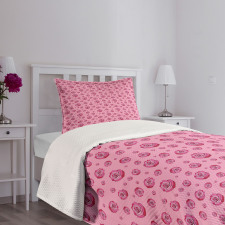 Pink Tones Monochrome Flowers Bedspread Set