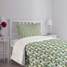 Leaves Bird of Paradise Flower Bedspread Set