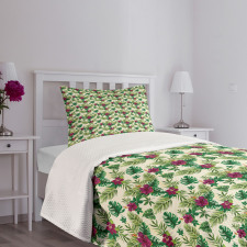 Exotic Foliage and Hibiscus Bedspread Set