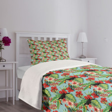 Hibiscus Parrot and Toucan Bedspread Set