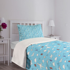 Planes and Luggage on Sky Bedspread Set