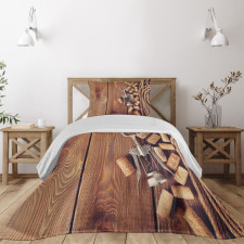 Wooden Table Wine Corks Bedspread Set