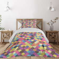 Pastel Retro Funky Grid Bedspread Set