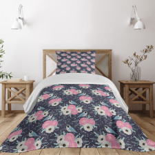 Winter Flowers Birds Bedspread Set