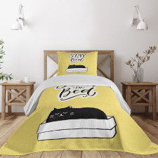 Sleepy Black Cat in a Box Bedspread Set