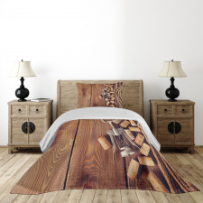 Wooden Table Wine Corks Bedspread Set