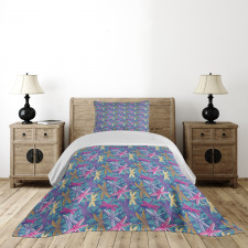 Grunge Colorful Bugs Bedspread Set