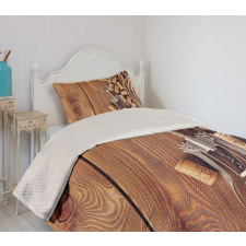 Wooden Table Wine Corks Bedspread Set